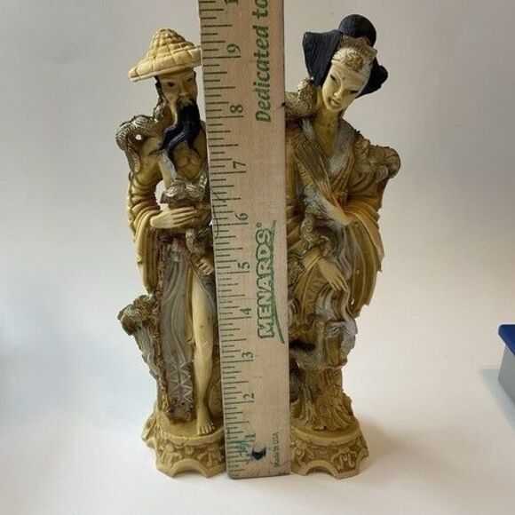 Vintage Lot of 2 ArtMark Italy Goddess & Sorcerer Statues Resin Asian Decor 9.5" - Picture 4 of 14